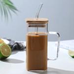 Solstice Amber Fluted Borosilicate Glass Tumbler with Dual-Option Lid