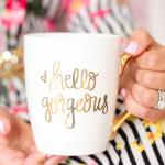 The Aura Glow "Hello Gorgeous" Blush Pink Ceramic Bistro Mug