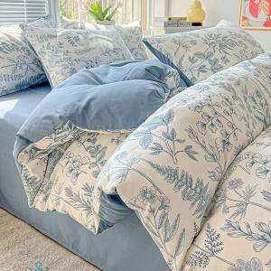 BotanicaNest Slate Blue Wildflower Reversible Duvet Set