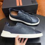 ZEGNA Triple Stitch™ Navy Deerskin Low-Top Slip-On Sneaker
