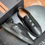 ZEGNA Triple Stitch™ Navy Deerskin Low-Top Slip-On Sneaker