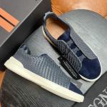 ZEGNA Triple Stitch™ Navy Deerskin Low-Top Slip-On Sneaker