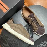 ZEGNA Triple Stitch™ Navy Deerskin Low-Top Slip-On Sneaker