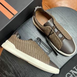 ZEGNA Triple Stitch™ Navy Deerskin Low-Top Slip-On Sneaker