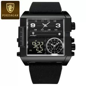 POEDAGAR Matrix Vanguard Triple-Zone Cyberpunk Quartz & Digital Watch