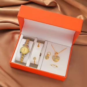 XSVO Radiance Two-Tone Gold & Pavé Crystal Heart 5-Piece Jewelry Gift Set