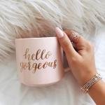 The Aura Glow "Hello Gorgeous" Blush Pink Ceramic Bistro Mug