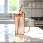 Solstice Amber Fluted Borosilicate Glass Tumbler with Dual-Option Lid