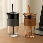 Solstice Amber Fluted Borosilicate Glass Tumbler with Dual-Option Lid