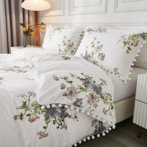Pom-Pom Fringe Vintage Floral Duvet Cover Set