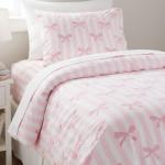 Pink Ribbon Bow & Ticking Stripe Duvet Cover Set