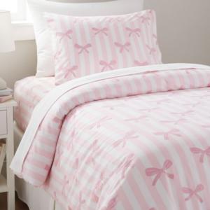 Pink Ribbon Bow & Ticking Stripe Duvet Cover Set