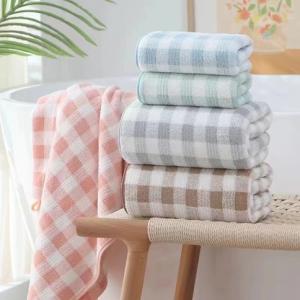 Pastel Gingham Check Ultra-Soft Coral Fleece Towel Set